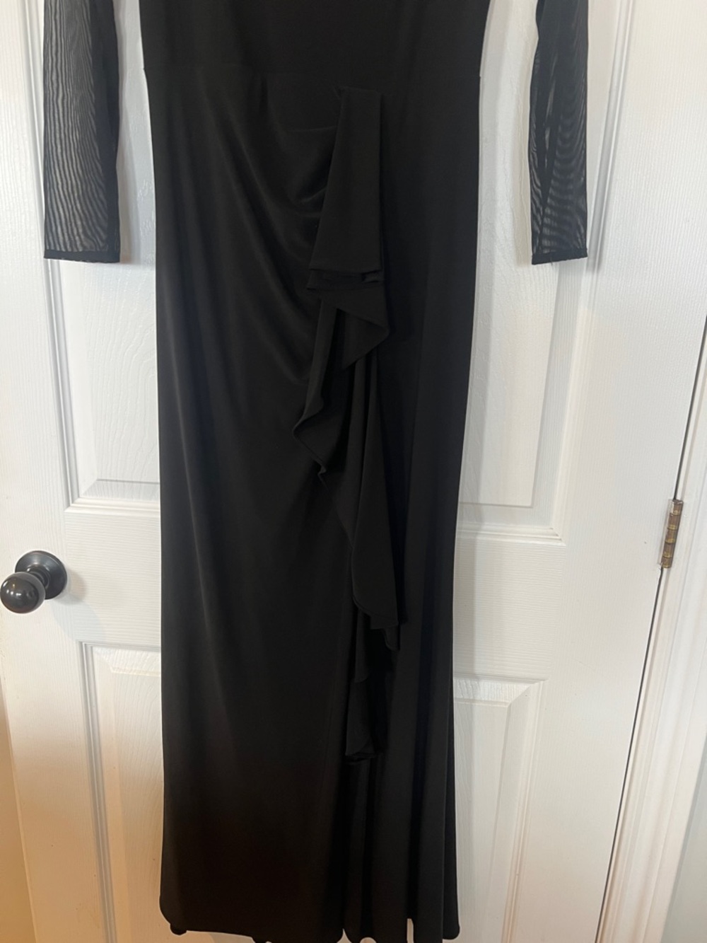 Laura Black Long Sleeve Mesh-Sleeve Evening Gown - Picture 2 of 7